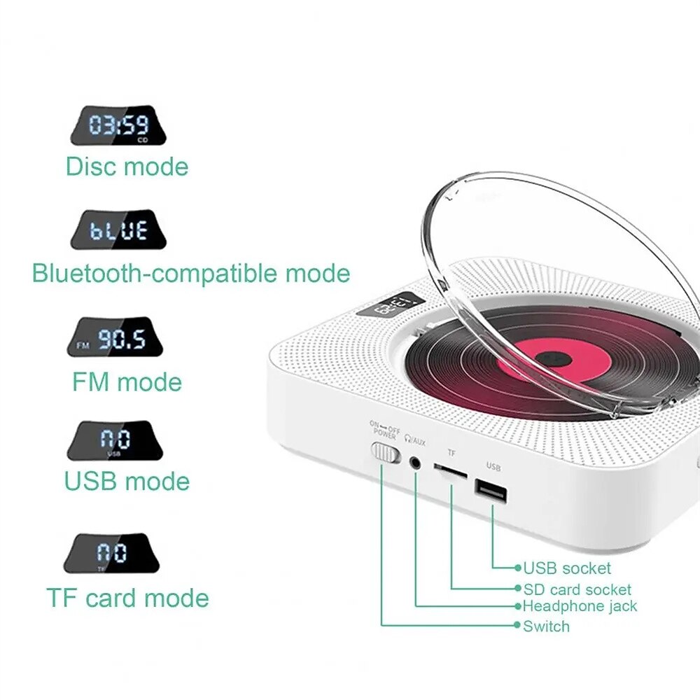 Portable Cd Player Bluetooth Speaker Stereo Cd Players Led Screen Wall  Mountable Cd Music Player