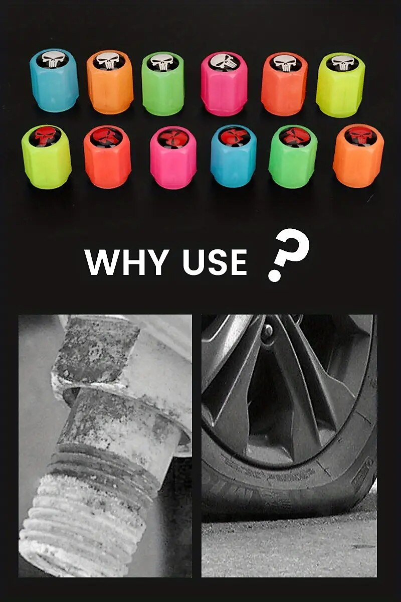 50pcs Fluorescent Skull Car Tire Valve Valve Stem Cover, ABS Corrosion Resistant Wheel Valve Cover, Glow In The Dark, Car Decoration Accessories 2025 - $10.99 –P1
