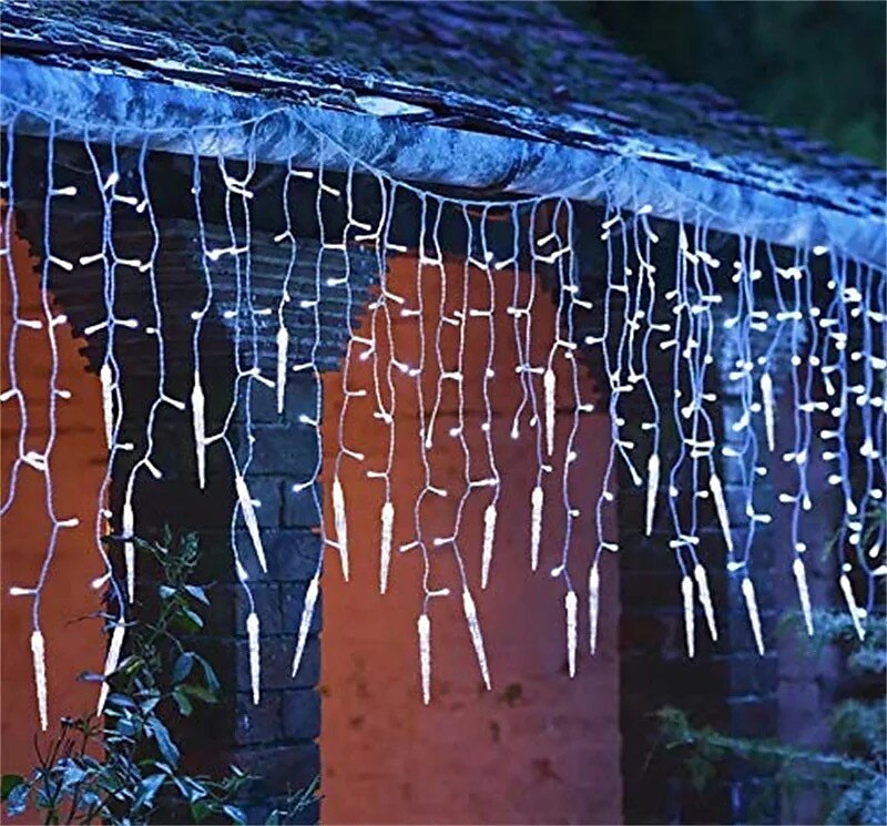 Lumière de Noël LED rideau glaçon fée guirlande lumineuse 3.5 m 96 LED flexible lumière de Noël pour cour garden party patio décor éclairage coloré ue us au royaume-uni plug de 2025 ? $22.99 –P11