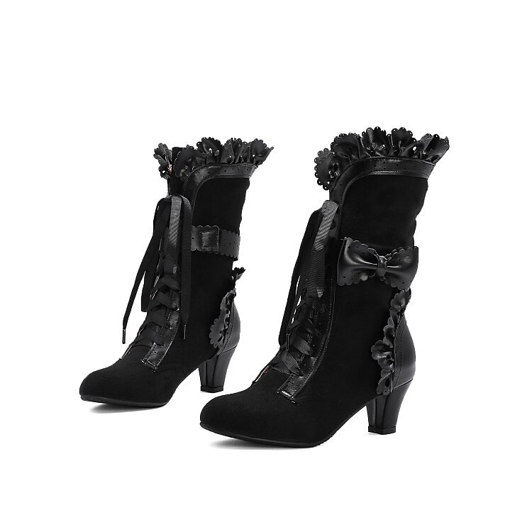 Mujer Botas Zapatos de Navidad Bullock Zapatos Tallas Grandes Exterior Navidad Diario Color sólido Botines Botines Invierno Encaje Tacón de gatito Dedo redondo Elegante Casual Minimalismo Zapatos de 2025 - $59.99 –P18