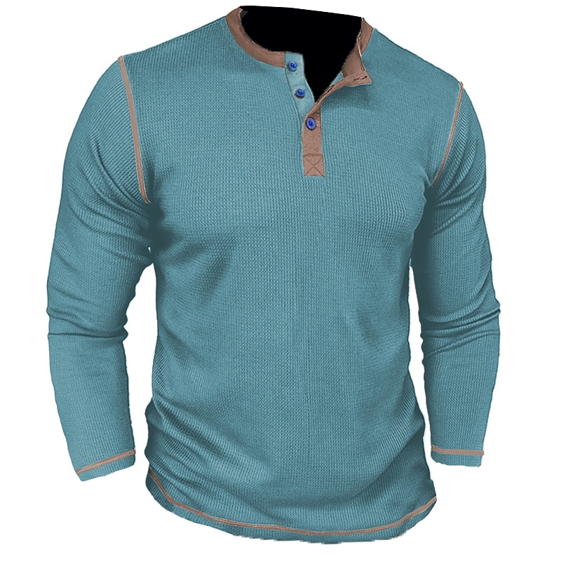 Férfi Gofri póló Gombos póló Póló Henley ing Hosszú ujj Henley Tavasz & Ősz Színes Raglan Sleeve Divat Dizájn Alap Vakáció Utca Alkalmi Sötétbarna Fekete Fehér Férfi felső póló 2025 - $9.39 –P9