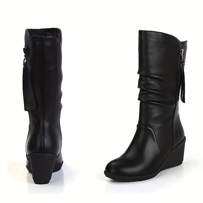 Damen Stiefel Slouchy-Stiefel Übergrössen Schuhe mit innerer Höhenerhöhung Outdoor Arbeit Täglich Feste Farbe Stiefel mit mittlerer Wade Winter Keilabsatz Runde Zehe Elegant Modisch Klassisch PU 2025 - $46.99 –P6