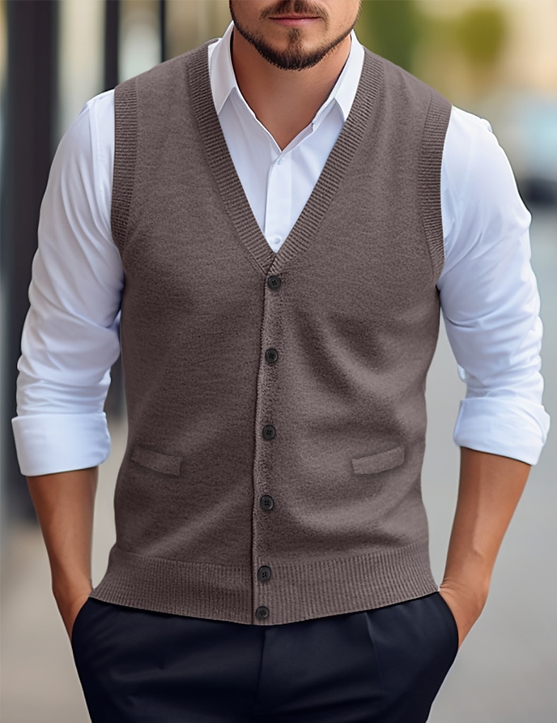 Herren Weihnachtspullover Pullunder Kleid Pullover Strickjacke Gerippt Stricken Standard Tasche Strick Glatt V Ausschnitt Warm-Ups Moderne zeitgenössische Freizeitskleidung Ausgehen Bekleidung Winter 2025 - $35.99 –P5