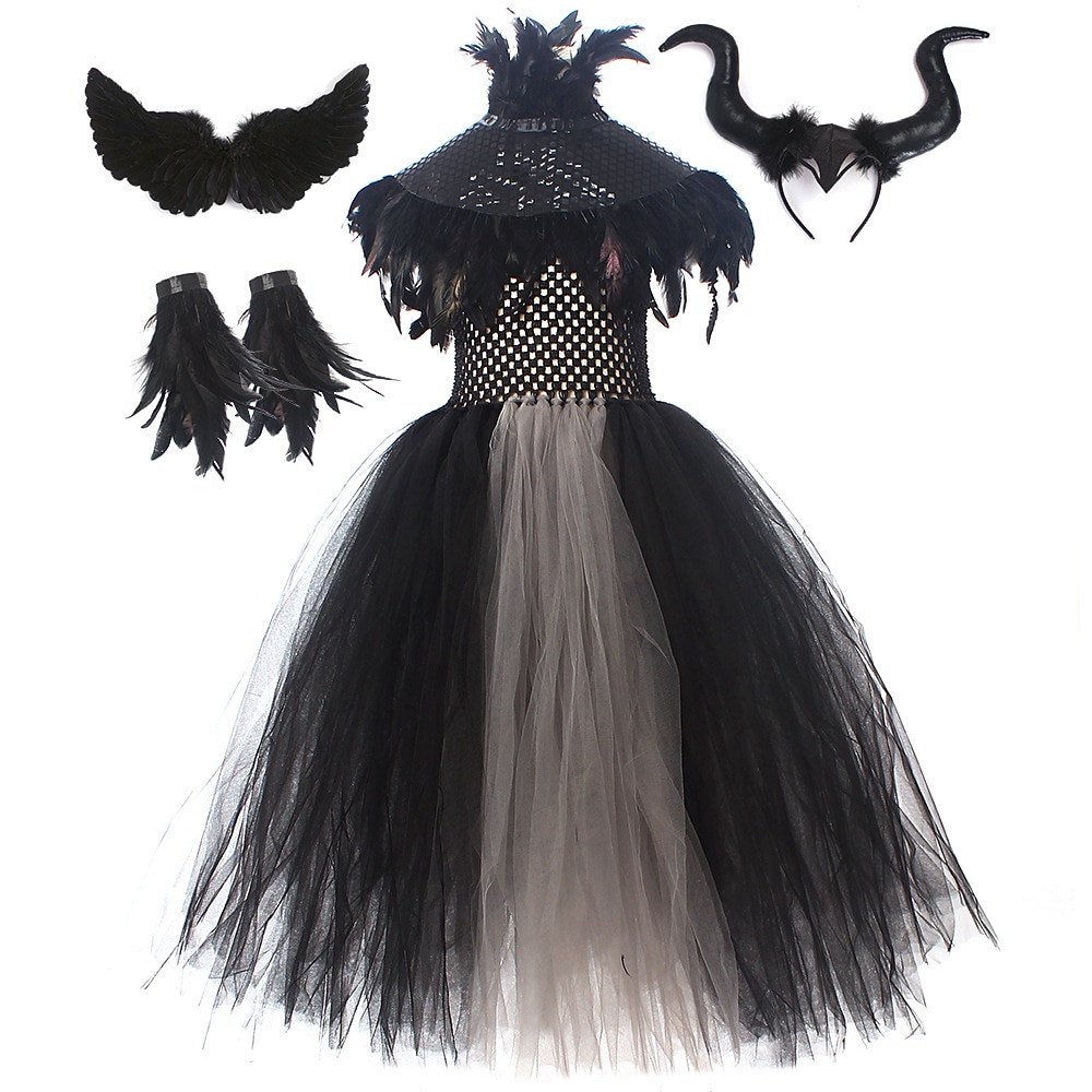 Halloween Hexe Maleficent Walpurgisnacht Kleid Cosplay Kostüm Tutu Kinder Mädchen Cosplay Halloween Leistung Party Halloween Halloween Karneval Maskerade Einfaches Karnevalskostüm 2025 - $48.99 –P16