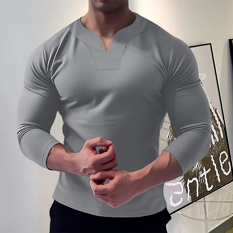 Herren T Shirt T-Shirt Langarmshirt Langarm V Ausschnitt Frühling & Herbst Einfach Mode Designer Basic Urlaub Straße Ausgehen Schwarz Weiß Marineblau Top T-Shirt für Herren 2025 - $13.49 –P6