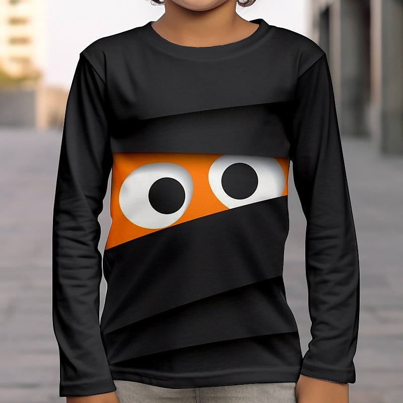 Gutt 3D Hodeskaller 3D Print T skjorte T-skjorte Langermet 3D-utskrift Høst Vinter Sport Mote Gatemote Barn 3-12 år utendørs Halloween Normal 2025 - $13.99 –P7