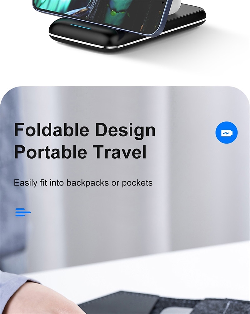 3 in 1 Foldable 15W Fast Wireless Charger Stand For iPhone 14 13 12 Pro Max Apple Watch Airpods Pro Wireless Charging Station 2025 - $36.99 –P16