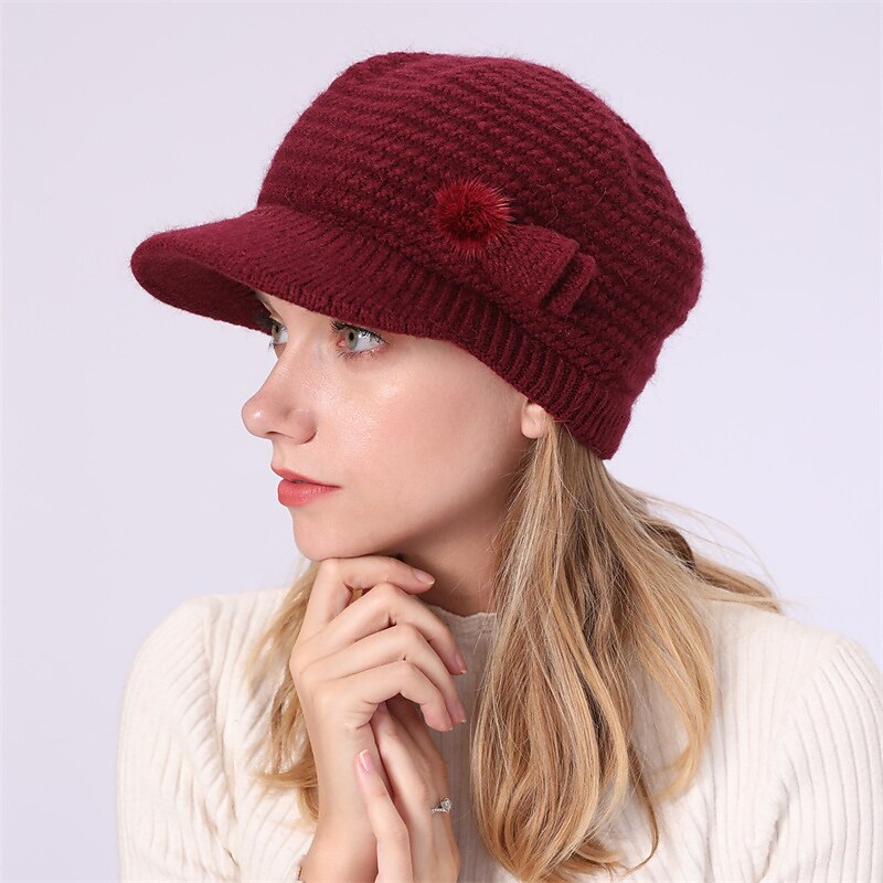 laço de chapéu de malha feminino & chapéu de inverno térmico com decoração de pompons e viseira de sol para exterior de 2025 por $21.99 –P6