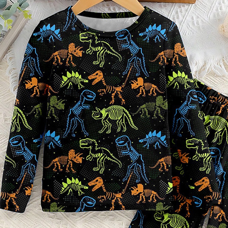 Boys 3D Dinosaur Pajama Sets Long Sleeve 3D Print Fall Winter Active Cool Daily Kids 3-12 Years Crew Neck Home Causal Indoor Regular Fit 2025 - $17.99 –P3