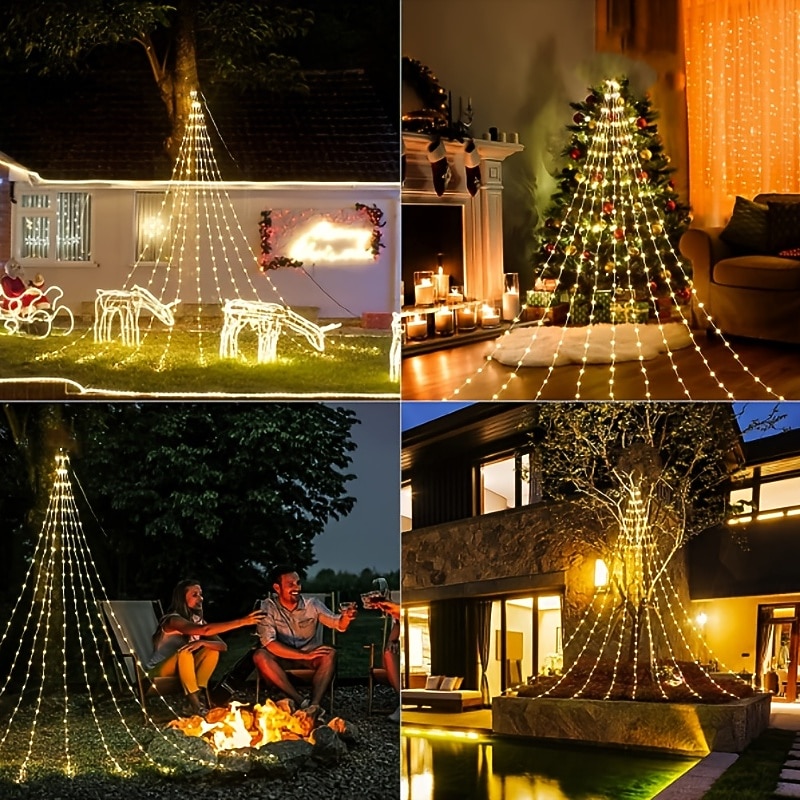 luces de hadas del árbol de la cascada 180 leds luz de la cascada del árbol de navidad 9 gotas 78,74 pulgadas luz de guirnalda al aire libre enchufe usb 8 modos cortina de ventana luz de carámbano 2025 - $22.99 –P8