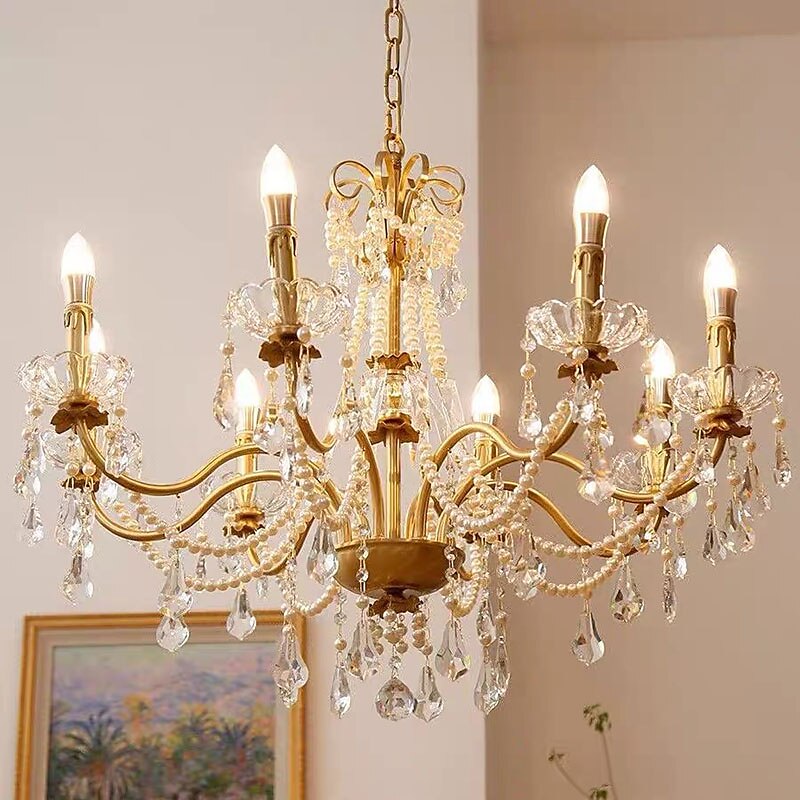 lustre led plafonnier en cristal 6/8 tête k9 cristal conception unique lumières encastrées en acier inoxydable led style nordique lustres de style bougie 110-120v 220-240v de 2025 ? $859.99 –P5