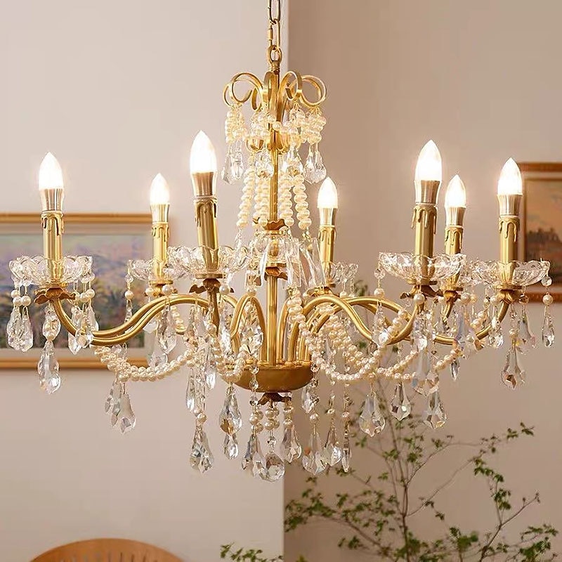 lustre led plafonnier en cristal 6/8 tête k9 cristal conception unique lumières encastrées en acier inoxydable led style nordique lustres de style bougie 110-120v 220-240v de 2025 ? $859.99 –P9