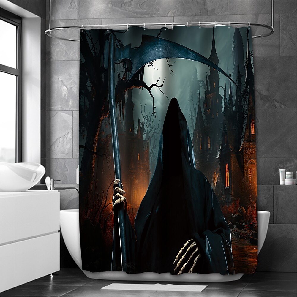 Cortina de chuveiro de terror de Halloween com ganchos para cortina de chuveiro de banheiro conjunto de decoração de banheiro de poliéster à prova d'água 12 pacotes de ganchos de plástico decoração de de 2025 por $19.99 –P12