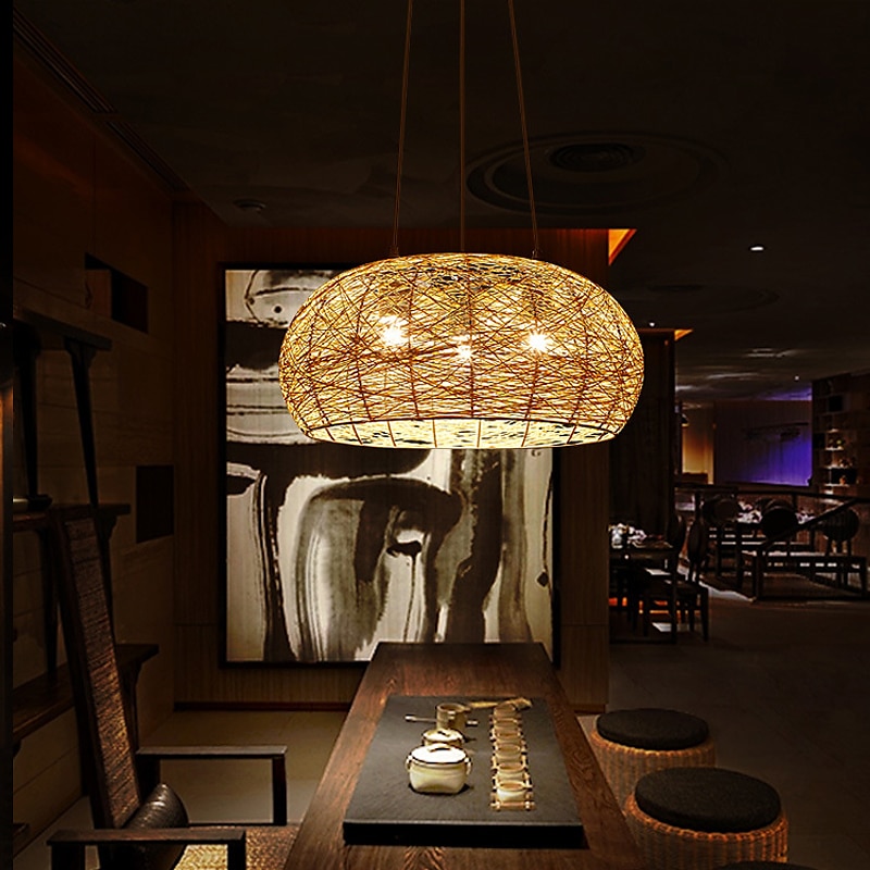 Lámpara de bambú retro de ratán e26/e27, la iluminación del techo de la lámpara es aplicable a la sala de estar, dormitorio, restaurante, cafetería, bar, restaurante, club, 110-240v 2025 - $349.99 –P1