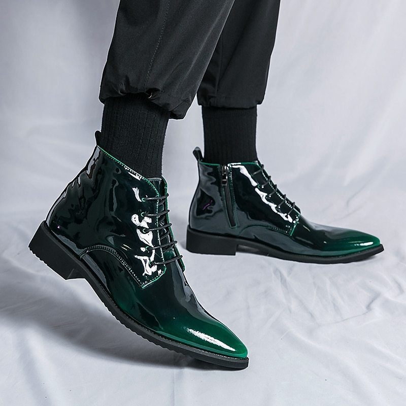 Botas de vestir de charol negro para hombre: elegantes botas con cordones, para uso formal e informal, perfectas para eventos y trabajo. 2025 - $59.99 –P11