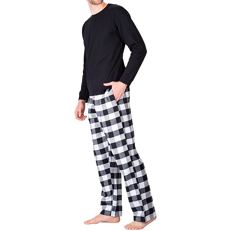 Per uomo loungewear Pigiami Set pigiama Top e pantalone del pigiama 2 pezzi A quadri Moda Informale Comoda Interni Giornaliero Misto cotone Comfort Henley Manica lunga maglietta Pantalone A del 2025 a $34.99 –P6