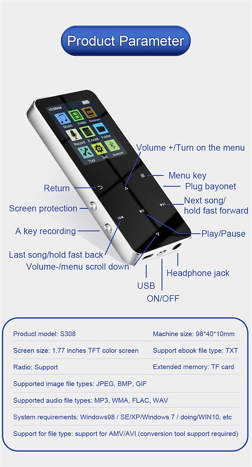 Q8 Met Bluetooth 5.0 MP3 Speler Full 1.8 inch Touch Screen 4GB 8GB 16GB 32GB MP4 Player Muziekspeler Met Ingebouwde Speaker Fm Radio Recorder 2025 - $34.99 –P7