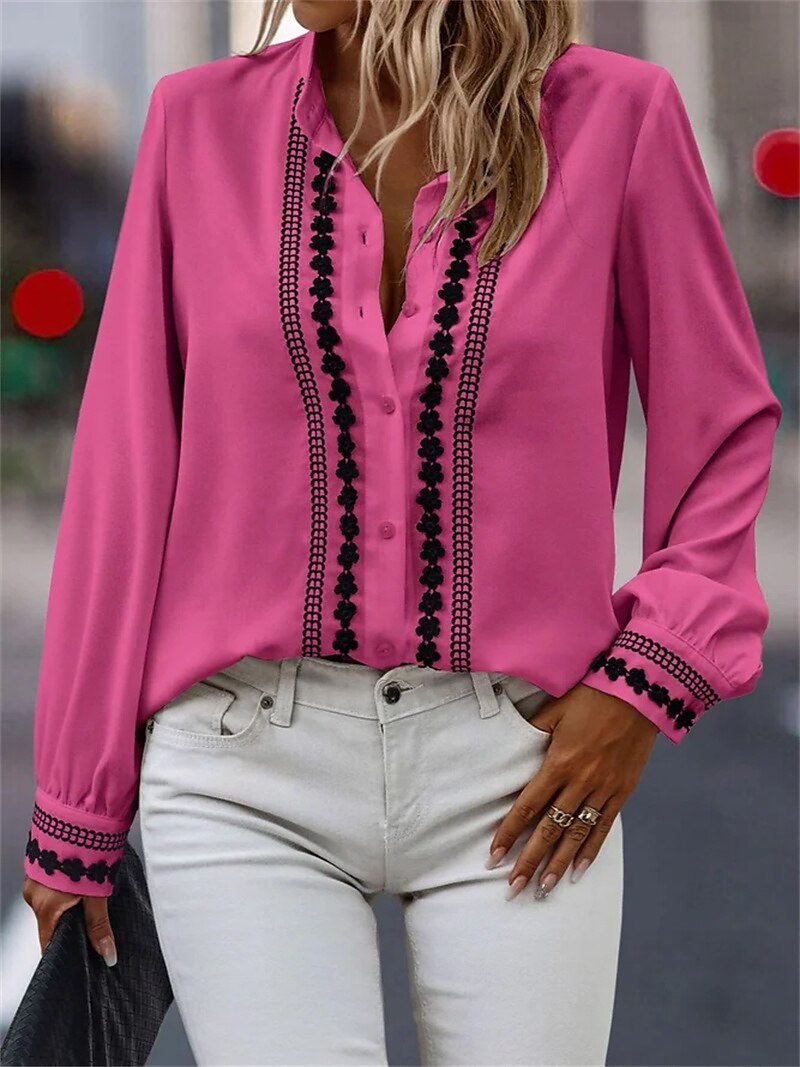 Women's Shirt Fashion Embroidered Buttons Long Sleeve Regular Tops Shirt Collar Casual Black White Pink Blue Beige Spring & Fall 2025 - $26.99 –P2