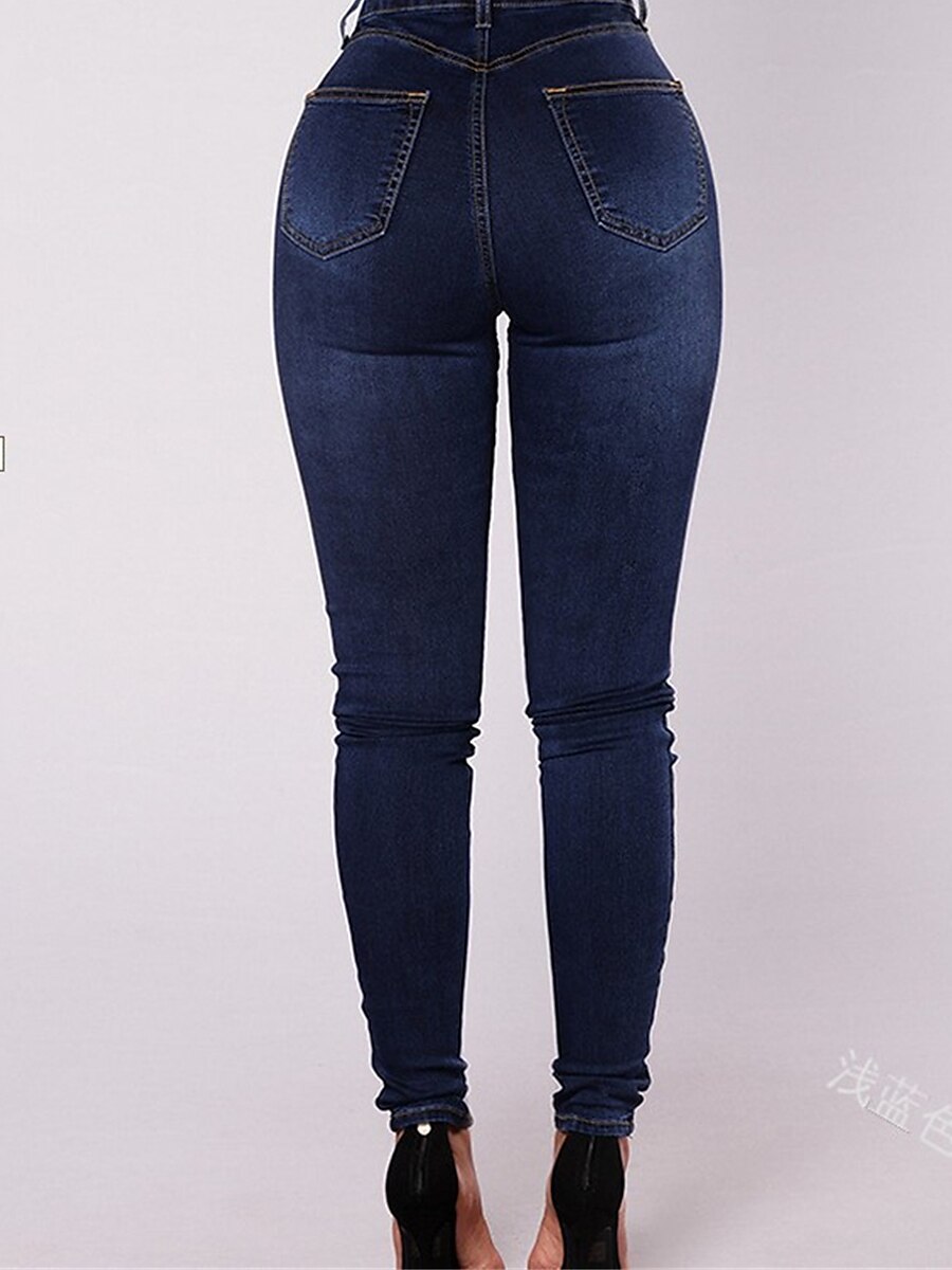 Women's Jeans Pants Plus Size Curve Trousers Leggings Full Length Cotton Micro-elastic High Waist Fashion Streetwear Street Daily Black Dark Blue S M Fall Winter 2023 - US $22.99 –P4