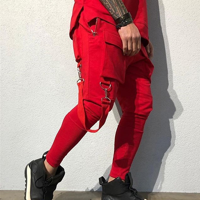 Per uomo Pantaloni cargo Abbigliamento tecnico Tasche Liscio Comfort Traspirante Esterno Giornaliero Per uscire Di tendenza Informale Nero Rosso del 2026 a $31.99 –P7