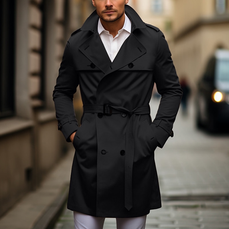 Herre Overgangsjakke Trenchcoat utendørs Vår & Vinter Polyester Vindtett jakke Yttertøy Klær Gatemote عادي Lomme foran Knaphul Dobbeltkneppet 2025 - $55.99 –P2