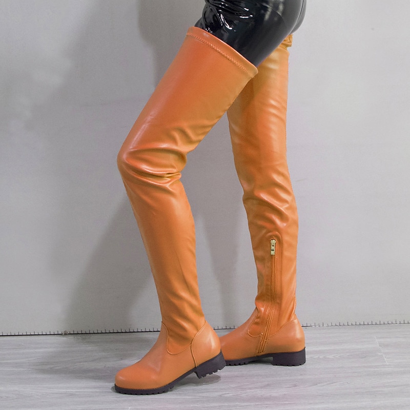 Botas de piel sintética por encima de la rodilla para mujer: botas altas hasta el muslo con tacón grueso para usar a la moda en otoño e invierno 2026 - $69.99 –P3