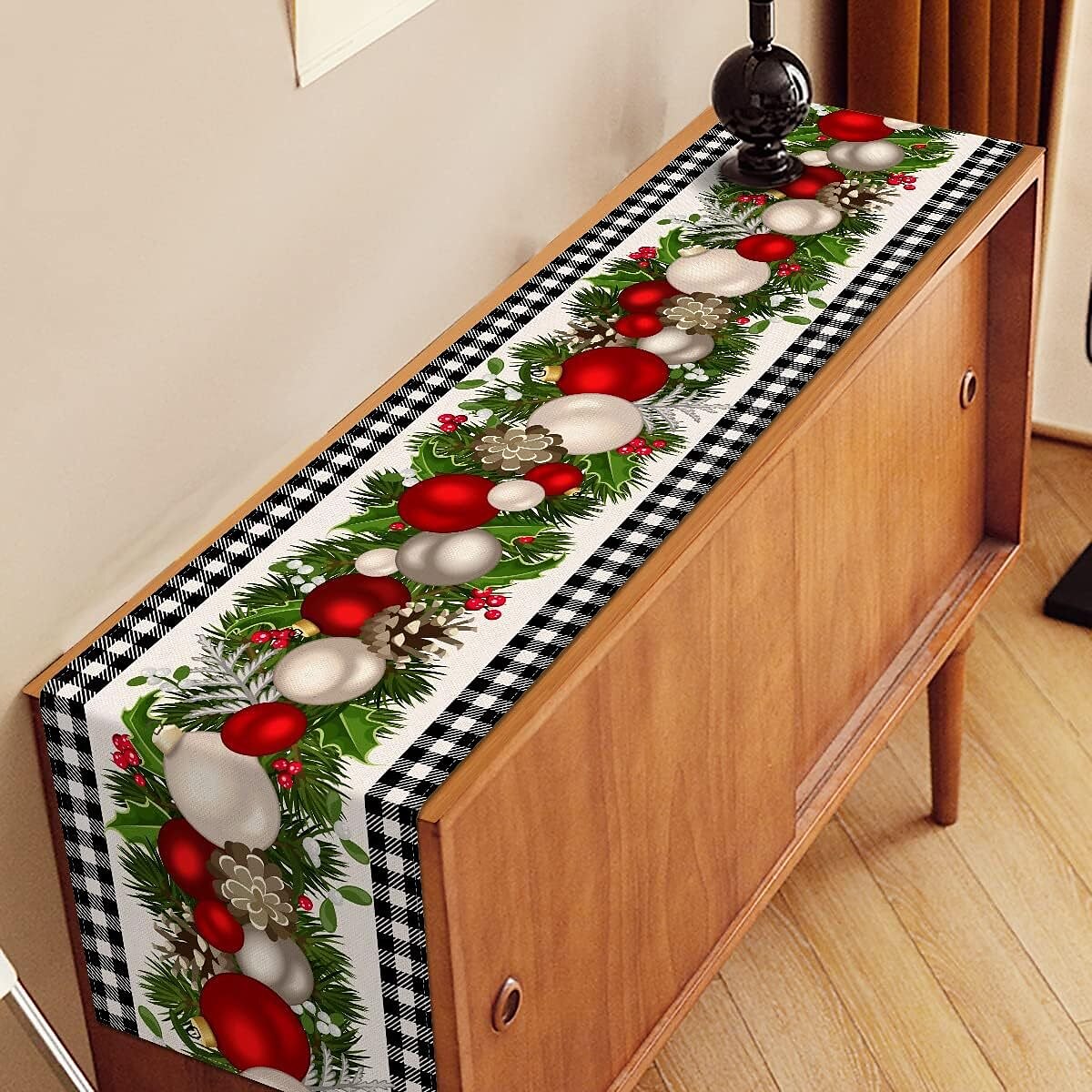 corredor de mesa vermelho, decoração de mesa sazonal em estilo fazenda de férias de inverno de 2025 por $2.49 –P1