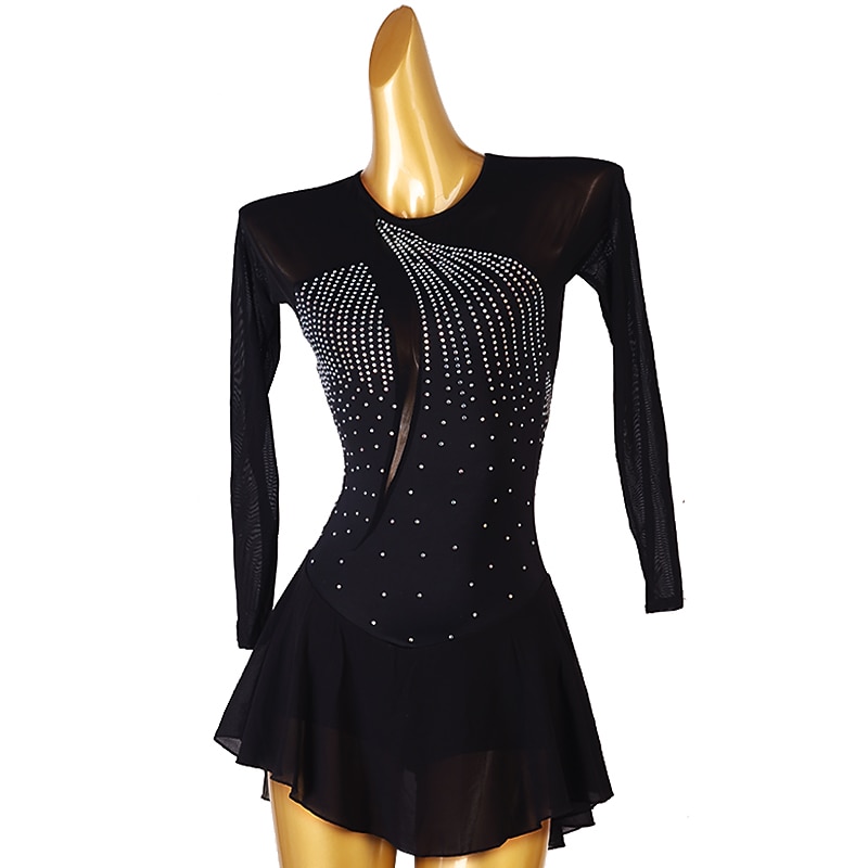 Rochie de Patinaj Artistic Pentru femei Fete Πατινάζ στο πάγο Rochii Negru Bleumarin Peteci Deschide Înapoi Plasă Înaltă Elasticitate Antrenament Competiție Ținută Patinaj Clasic Manșon Lung Patinaj 2025 - $112.99 –P3