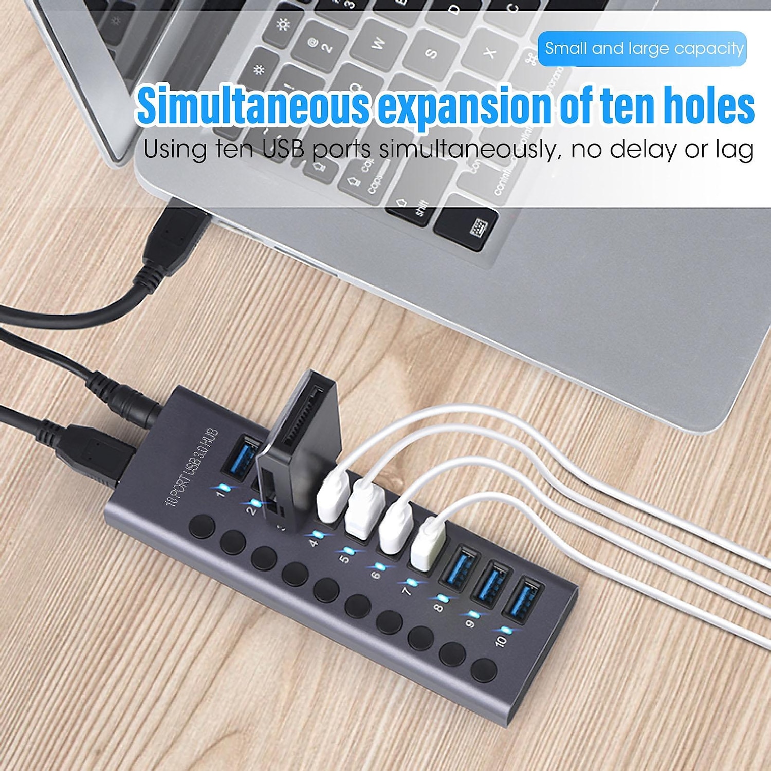 100‑240V 10 Port 60W USB 3.0 Hub with Individual Power Switches LEDs Aluminum Alloy Shell USB 3.0 Docking Station 60W 12V 5A Power Adapter 2025 - $68.99 –P1
