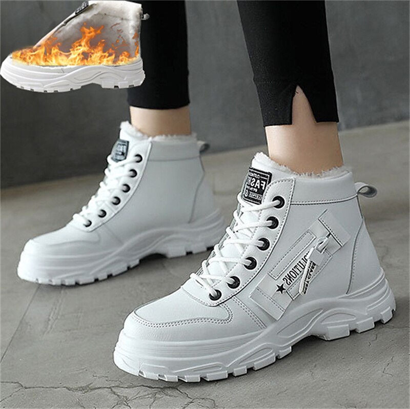 Women's Sneakers Platform Sneakers Outdoor Daily Summer Winter Flat Heel Round Toe Fashion Sporty Casual Walking PU Lace-up Black White 2023 - AED 109 –P2