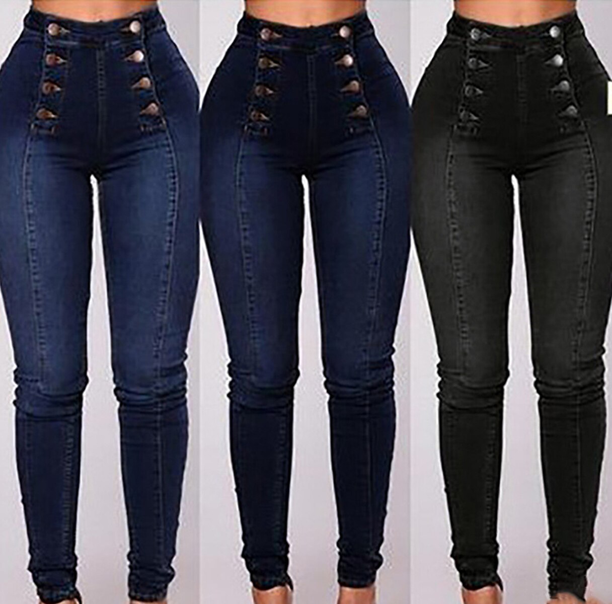 Women's Jeans Pants Plus Size Curve Trousers Leggings Full Length Cotton Micro-elastic High Waist Fashion Streetwear Street Daily Black Dark Blue S M Fall Winter 2023 - US $22.99 –P1