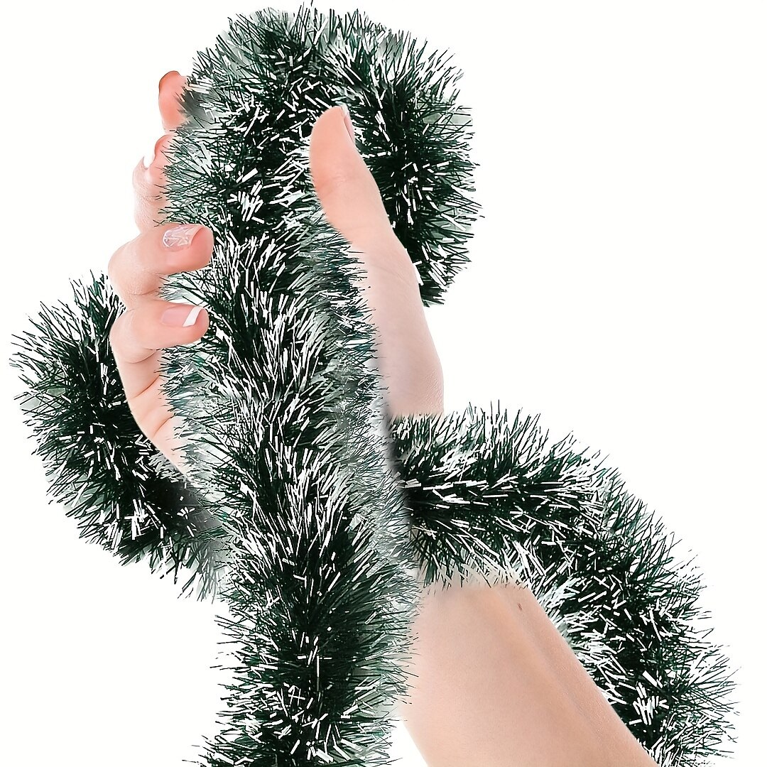 3 قطع من شرائط الصوف باللون الأخضر الصنوبري لشجرة الكريسماس، أشرطة معدنية بيضاء ثلجية، إكليل معدني أخضر، مستلزمات العطلات 2025 - $7.99 –P1