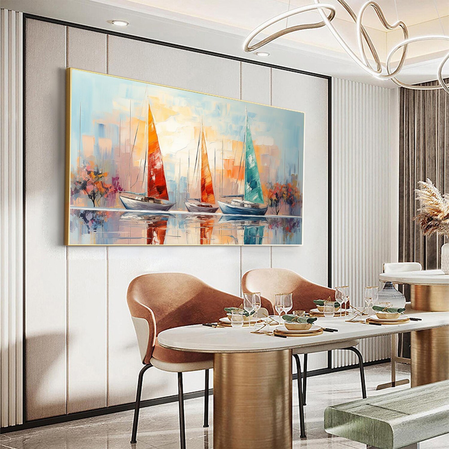 peinture à l'huile faite à la main toile mur art décor original voilier coloré en entier pour la décoration intérieure avec cadre étiré sans peinture de cadre intérieur de 2025 ? $158.99 –P16