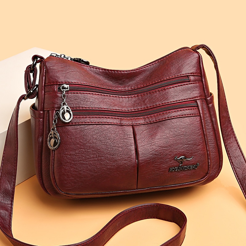 női műbőr crossbody táska - több zsebes vállas kézitáska cipzárral a mindennapi alkalmi használatra 2025 - $24.99 –P7