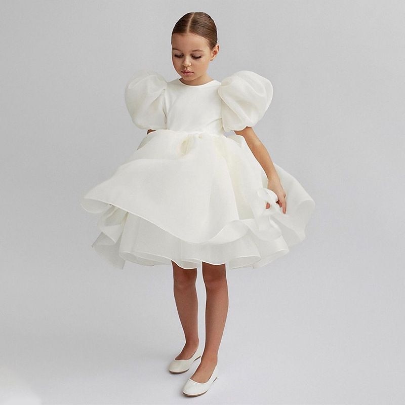 kinderkleidung Mädchen Blumenmädchen Kleid Party Kleid Feste Farbe Graphic Kurzarm Leistung Hochzeit Party Modisch bezaubernd Täglich Baumwolle abendkleider Frühling Herbst 2-8 Jahre Weiß Elfenbein 2025 - $33.99 –P11