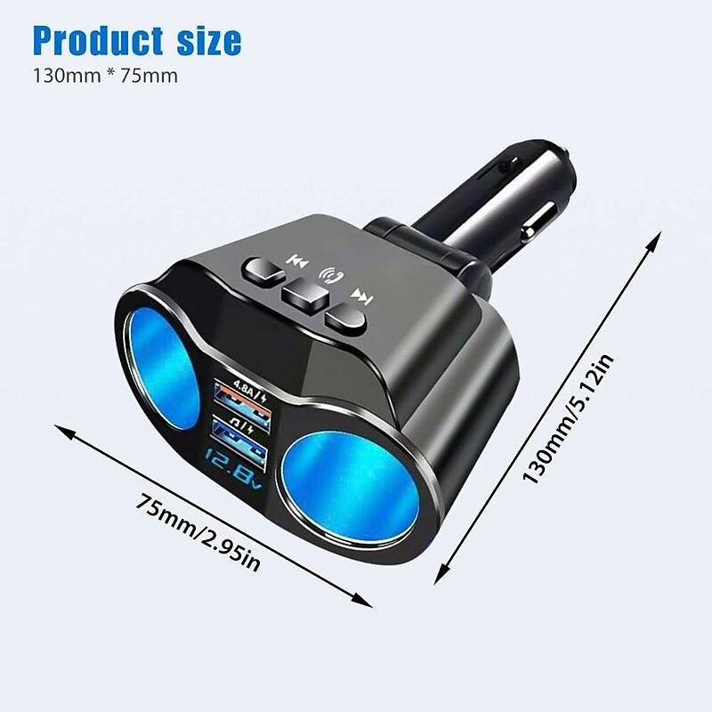 Bluetooth 5.0 Dual USB Car Charger - 4.8A Fast Charging Adapter, Cigarette Lighter Socket Splitter for Phone Charging 2025 - $20.99 –P5