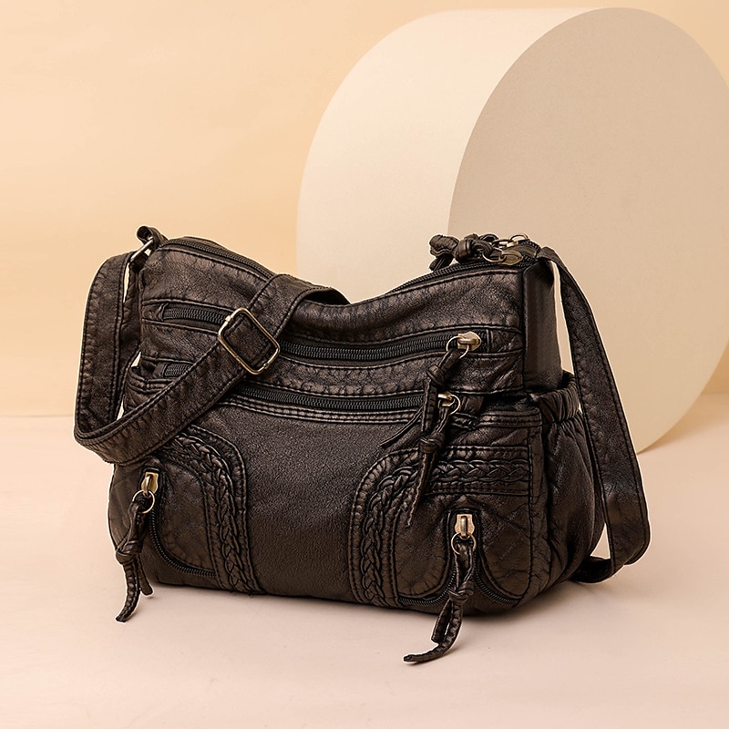 Bolso de hombro vintage de piel sintética marrón para mujer: bolso bandolera bohemio con múltiples bolsillos, elegante bolso de diario para uso informal y de viaje 2025 - $24.99 –P15