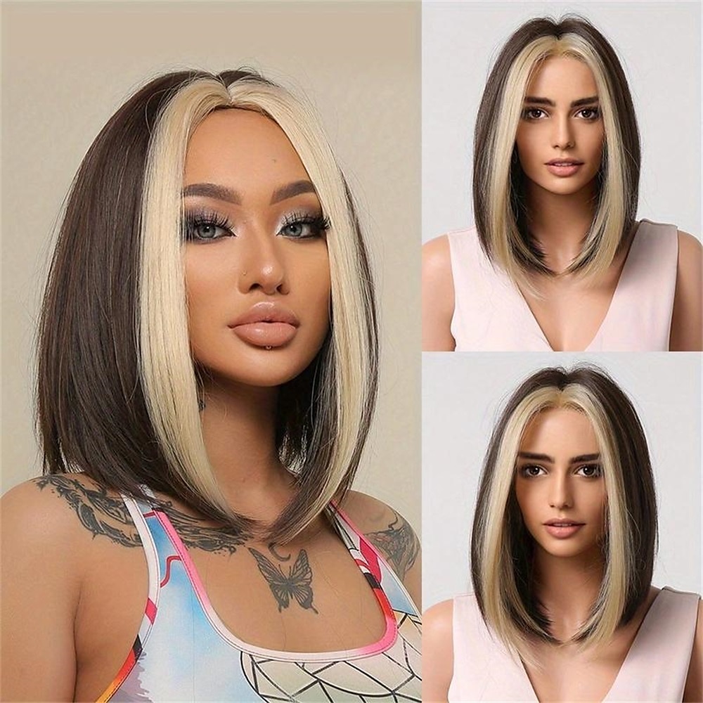 Perruque Synthétique Droit Partie médiane Perruque Court A1 A2 A3 Cheveux Synthétiques Femme Design à la mode Doux Naturel Noir Marron Blond de 2025 ? $24.99 –P6