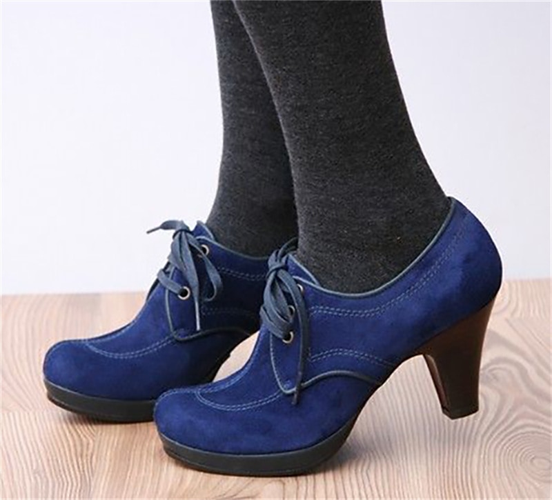 Damen-Oxford-Schuhe aus blauem und grünem Wildleder mit Schnürung und Absatz – Plateau-Stiefeletten im Vintage-Stil für lässige und elegante Outfits 2025 - $54.99 –P4
