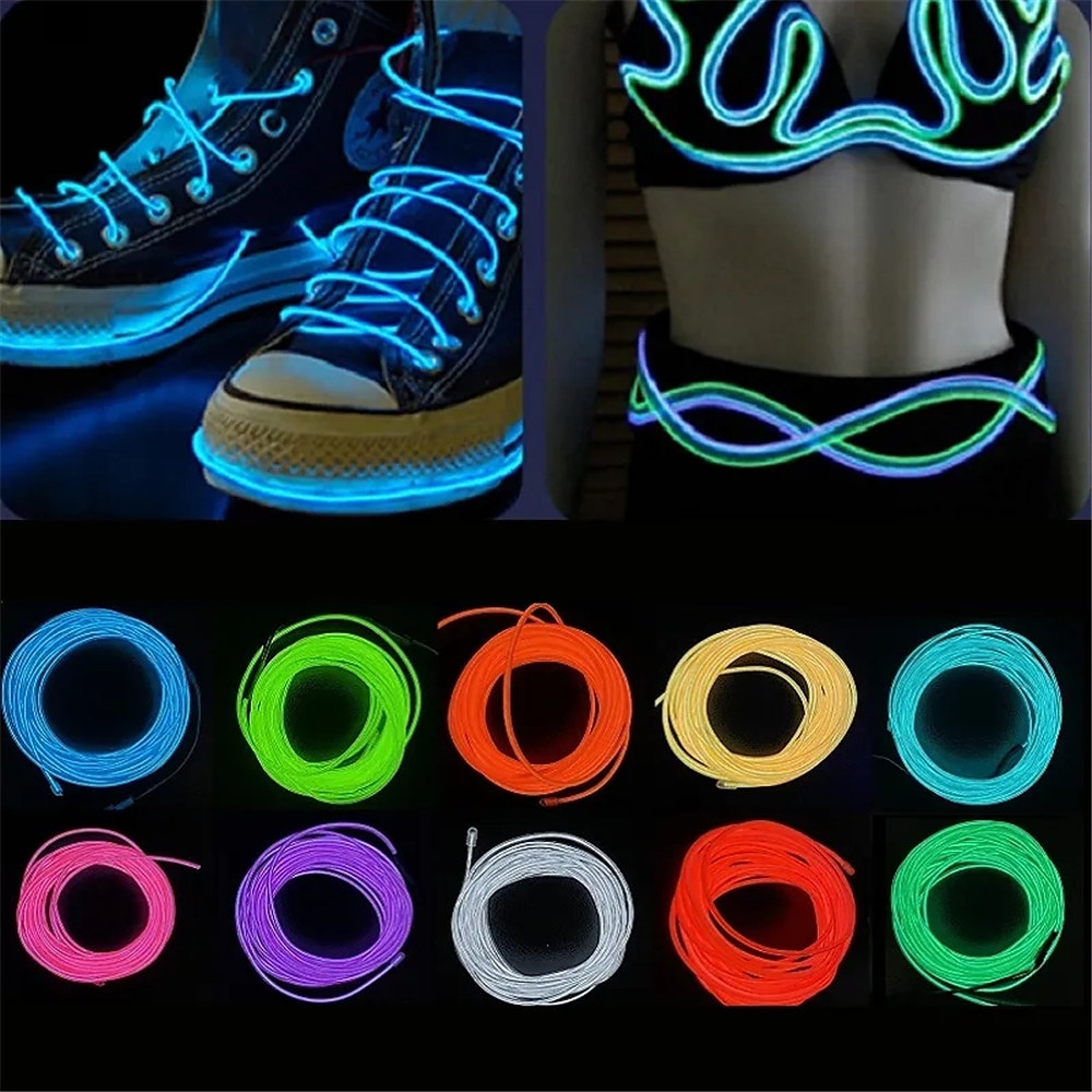 5 מטר led el wire רצועת אור סוללת ניאון זוהרת מחרוזת אורות קרנבל diy צינור צינור זוהר בחושך ליל כל הקדושים blacklight חג המולד מכונית ססגוניות מסיבת ריקודים 2025 - $12.99 –P2