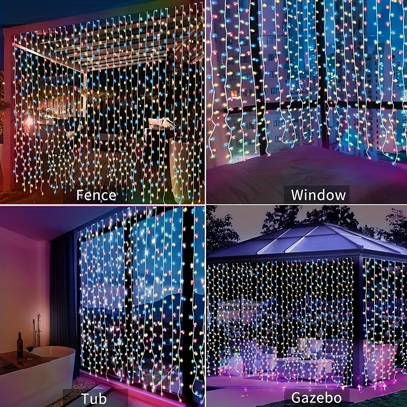 3*3m 300 led φωτιστικό ηλιακής κουρτίνας φωτιστικό εξωτερικού χώρου τηλεχειριστηρίου 8 λειτουργίες φωτισμού νεράιδα φώτα ip65 αδιάβροχα δερμάτινα φώτα νήμα Χριστουγεννιάτικο πάρτι γάμος σπίτι 2025 - $34.99 –P6