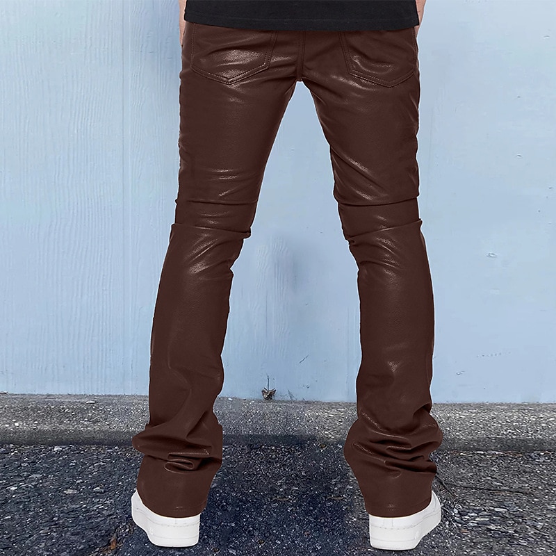 Men's Trousers Faux Leather Pants Casual Pants Pocket Plain Comfort Breathable Outdoor Daily Going out Fashion Casual Black Red 2025 - $32.99 –P5
