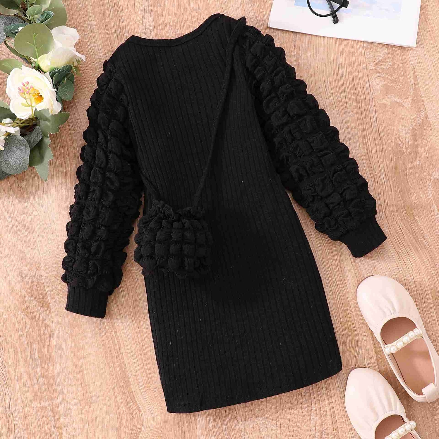 Bébé Fille Robe Couleur unie manche longue Ecole Utilisation Ruché Actif Mode Polyester Midi Robe Droite Printemps Automne 3-7 ans Lavande pourpre Noir Blanche de 2025 ? $17.49 –P1