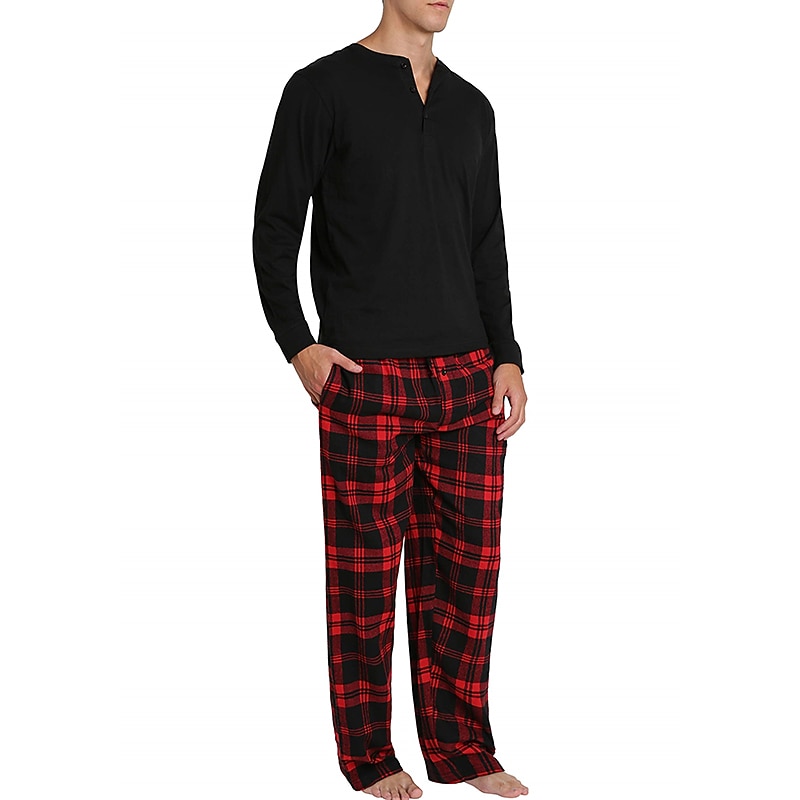 Per uomo loungewear Pigiami Set pigiama Top e pantalone del pigiama 2 pezzi A quadri Moda Informale Comoda Interni Giornaliero Misto cotone Comfort Henley Manica lunga maglietta Pantalone A del 2025 a $34.99 –P9