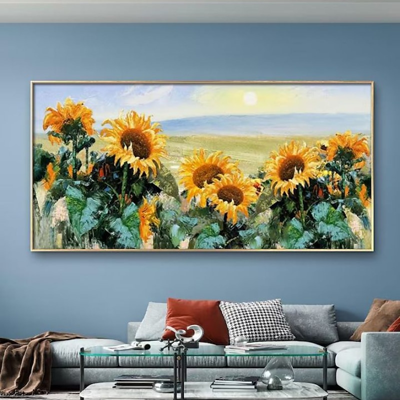 Handgefertigtes Ölgemälde auf Leinwand, Wandkunst, Dekoration, großes abstraktes orangefarbenes Sonnenblumen-Blume-Gemälde, dicke Kunst für Heimdekoration, gerolltes, rahmenloses, ungedehntes Gemälde 2025 - $100.99 –P4