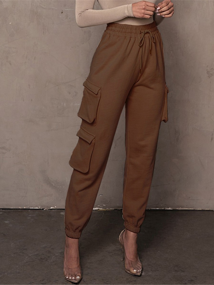 dámské cargo khaki kalhoty dlouhé bavlněné mikroelastické vysoký pas móda streetwear denní jablko zelená černá s m podzim zima 2025 - $29.99 –P7