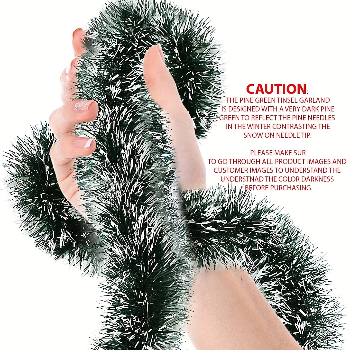 3 قطع من شرائط الصوف باللون الأخضر الصنوبري لشجرة الكريسماس، أشرطة معدنية بيضاء ثلجية، إكليل معدني أخضر، مستلزمات العطلات 2025 - $7.99 –P5