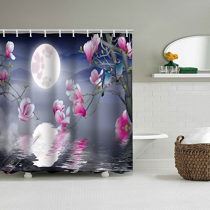 2025年 フック付きシャワーカーテン 180cm*180cm（70"*70"）ポリエステル 洗濯可能 防水 風景 フローラル プラントパターン  コレクション – $30.99 –P14
