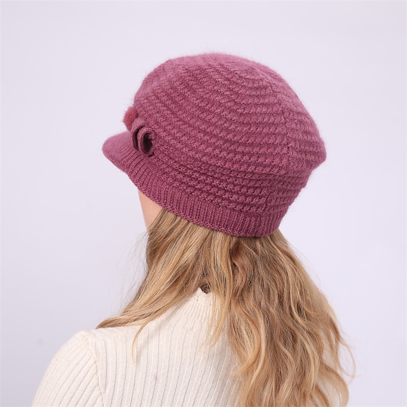 laço de chapéu de malha feminino & chapéu de inverno térmico com decoração de pompons e viseira de sol para exterior de 2025 por $21.99 –P5
