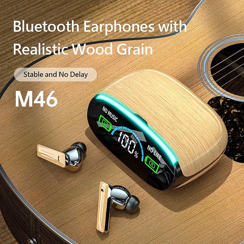 M46 TWS Bluetooth 5.3 Earphone with Mic Wireless Headphones HiFi Stereo Ear Buds Noise Reduction Headset with Exquisite Wood Grain Charging Case 2025 - $12.99 –P1